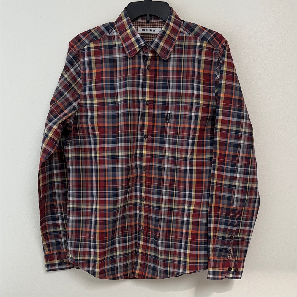 Ben Sherman Men's Red and Blue Plaid Shirt